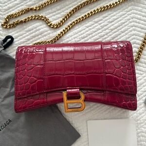 Balenciaga hourglass wallet on chain crocodile red handbag